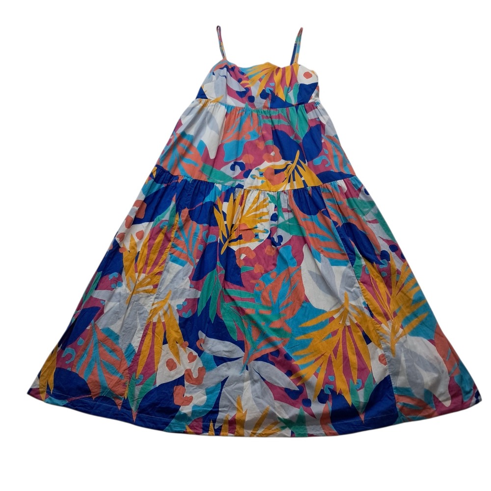 J.Crew‎ Factory Tie Back Maxi Dress Womens 8 Colorful Tropical Tiered Vacation